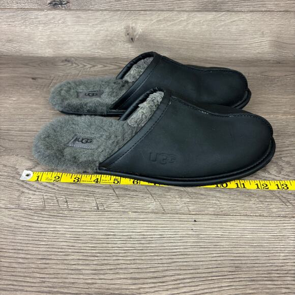 UGG Scuff Shearling Lined Slippers Men's Black Suede Leather - No Size Tag - Picture 12 of 12